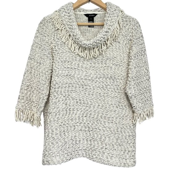 Ali Miles Cowl Neck Textured Sweater Womens PM Fringe Accents Soft Chic Modern - Picture 1 of 11